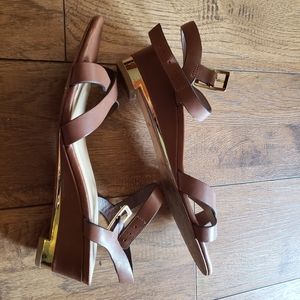 Cole Haan leather low wedge sandals 7 wore 1X EUC